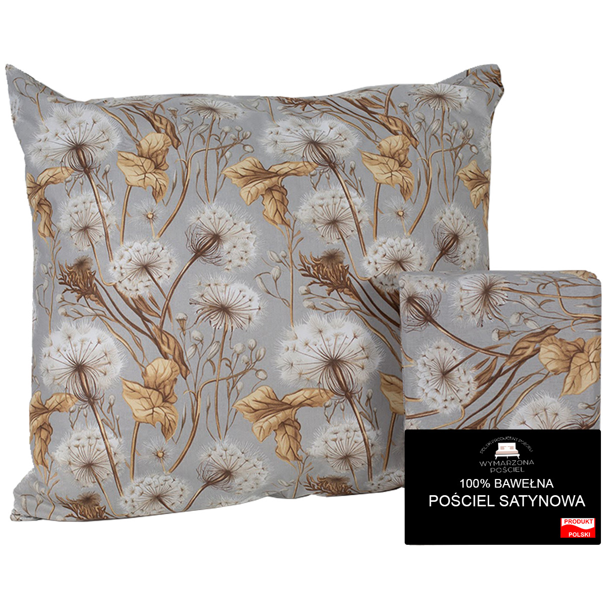 Komplet Pościeli 160x200 Bawełniana 100 % BAWEŁNA SATYNOWA Dmuchawce Liście