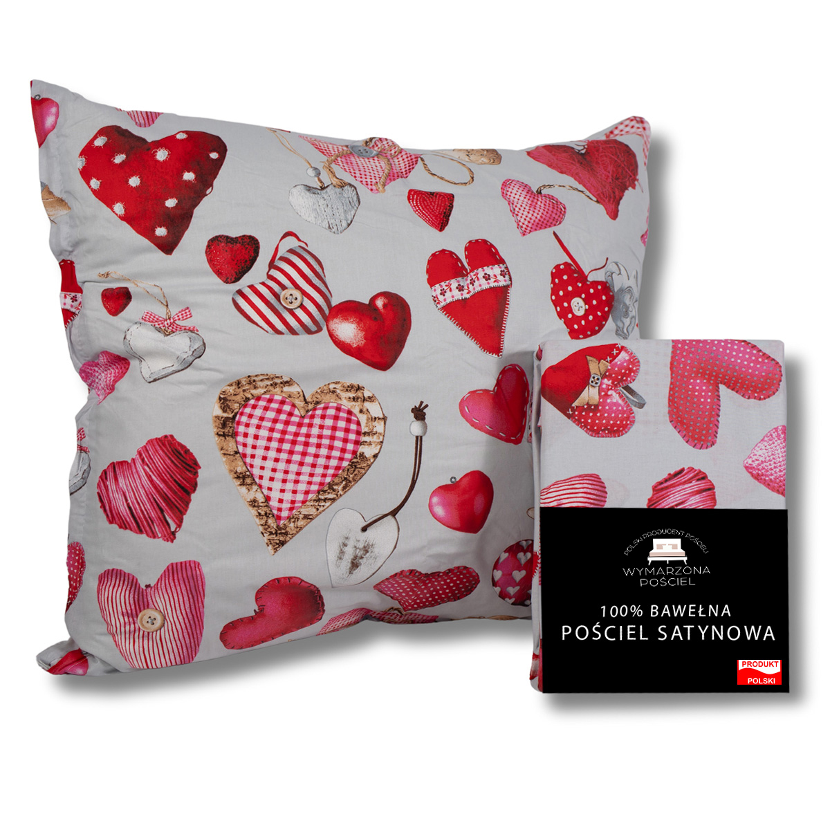 Pościel 160x200 Bawełniana Komplet na Prezent WALENTYNKOWA w Serca Poszewki