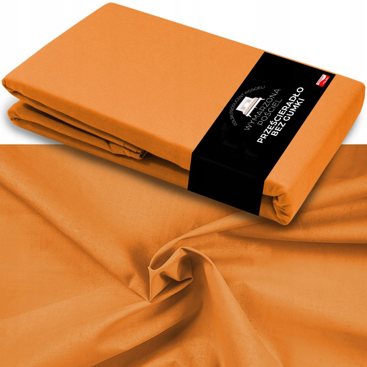 Prześcieradło BEZ GUMKI Bawełniane ODDYCHAJĄCE Miękkie Pomarańczowe