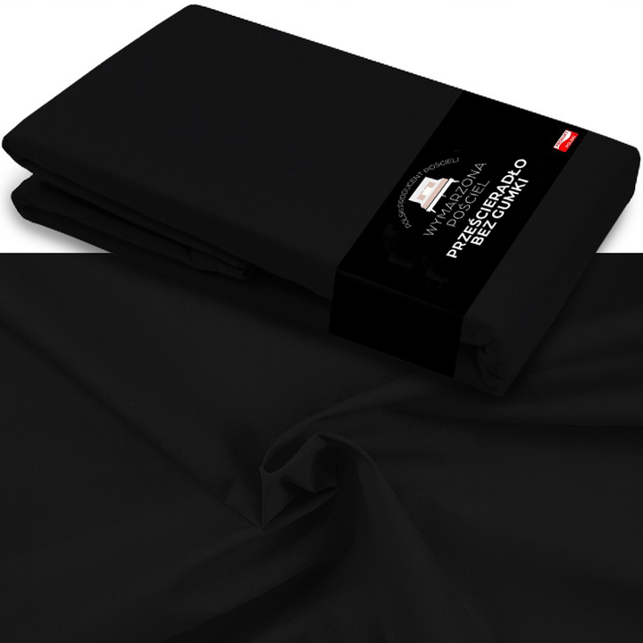 Prześcieradło BEZ GUMKI Bawełniane ODDYCHAJĄCE Miękkie Czarne