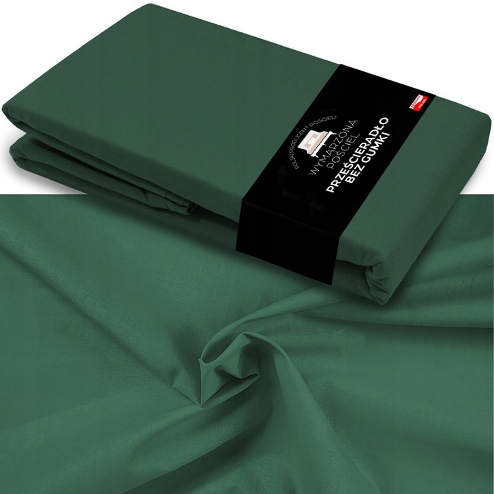 Prześcieradło BEZ GUMKI Bawełniane ODDYCHAJĄCE Miękkie Butelkowa Zieleń