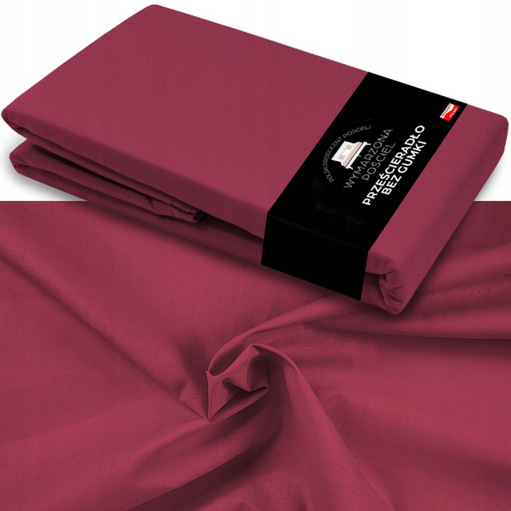 Prześcieradło BEZ GUMKI Bawełniane ODDYCHAJĄCE Miękkie Bordowe