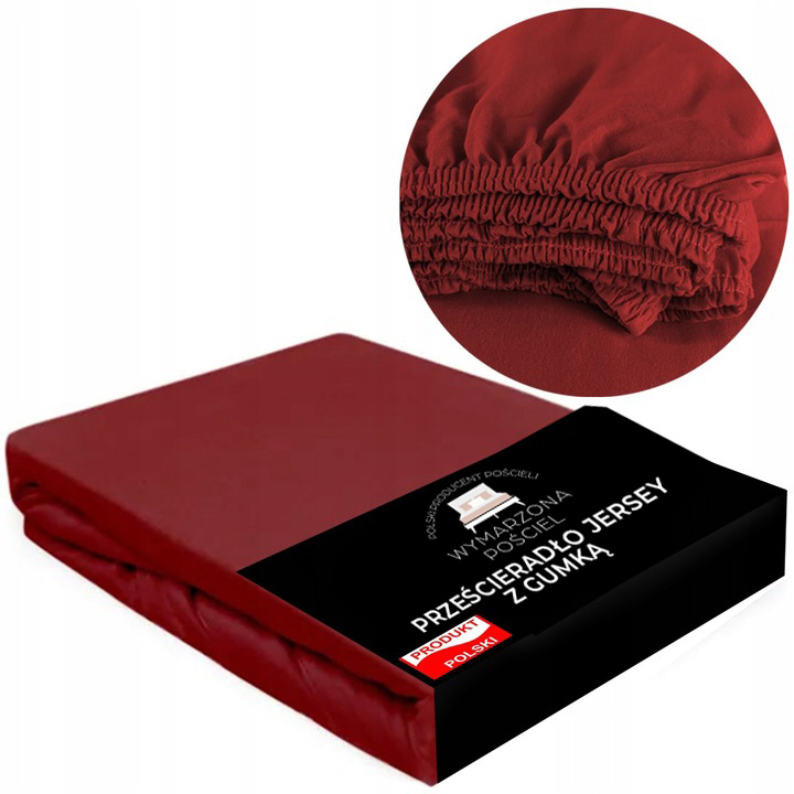 Prześcieradło z Gumką Bawełniane JERSEY ELASTYCZNE BORDOWE